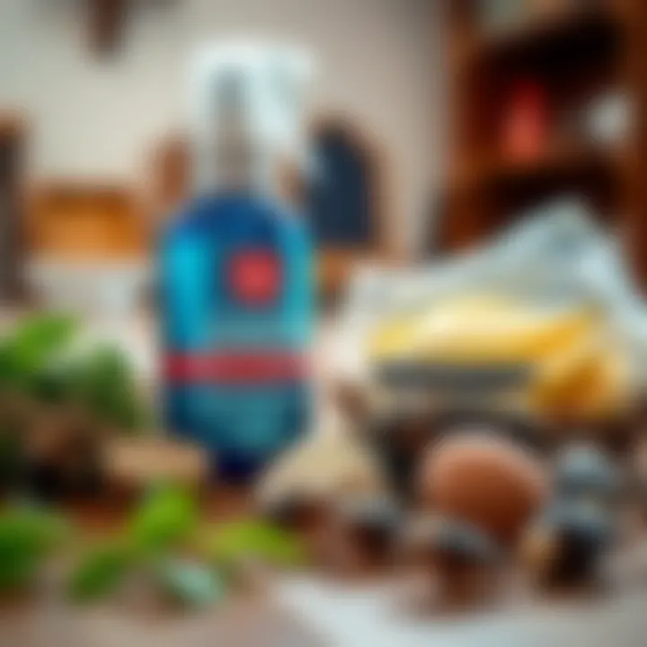 Close-up of flea spray ingredients on a table