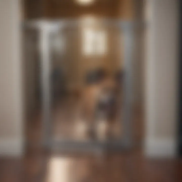 A pet owner demonstrating how to install a dog gate