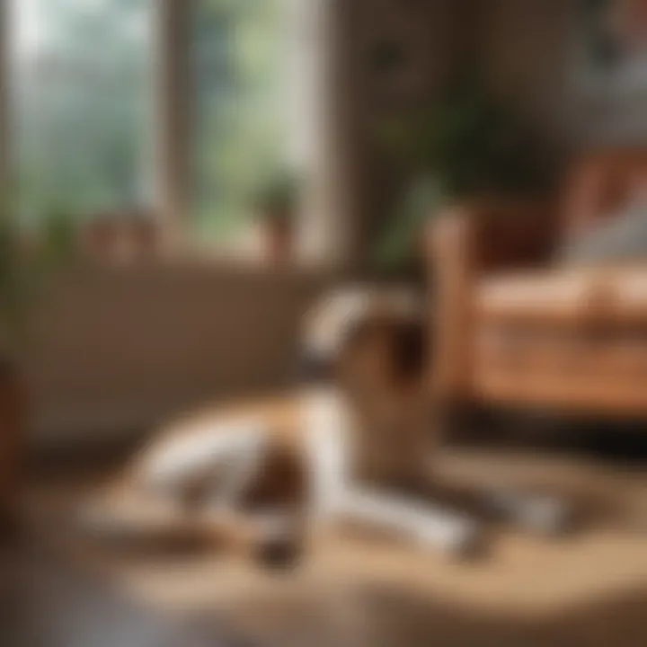 A cozy home environment where a dog is resting, emphasizing the significance of a calm recovery space.