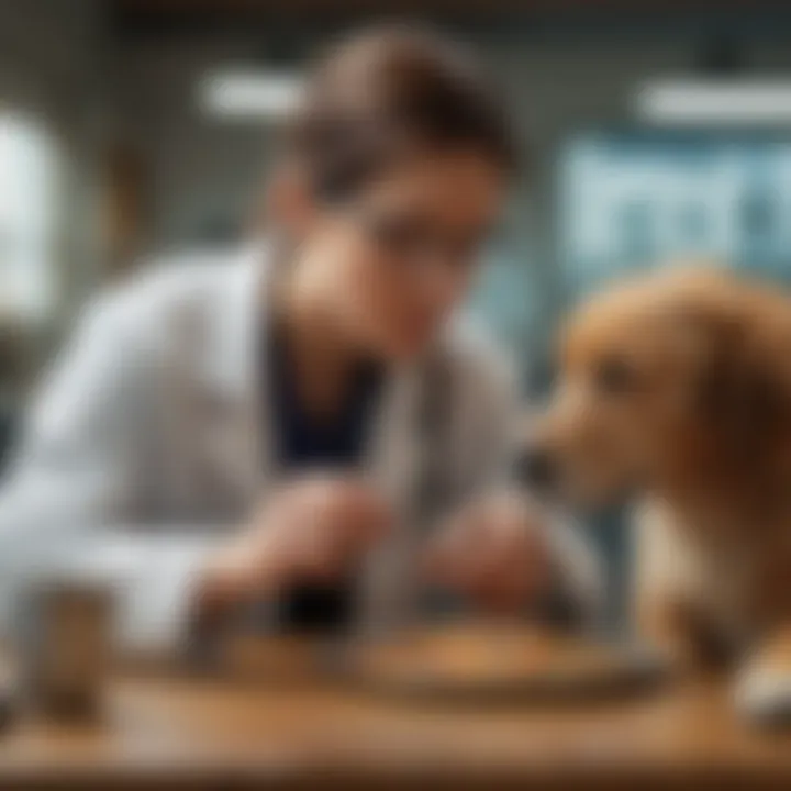 A pet owner consulting a veterinarian about dog dietary needs