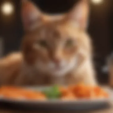 A cat enjoying a small portion of cooked carrots