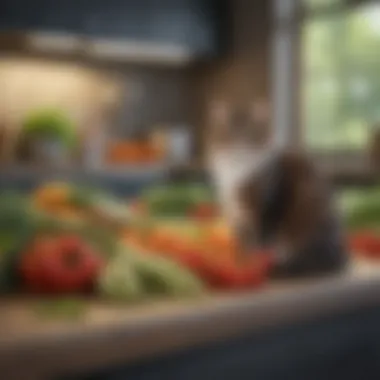 A selection of safe vegetables for cats displayed on a countertop