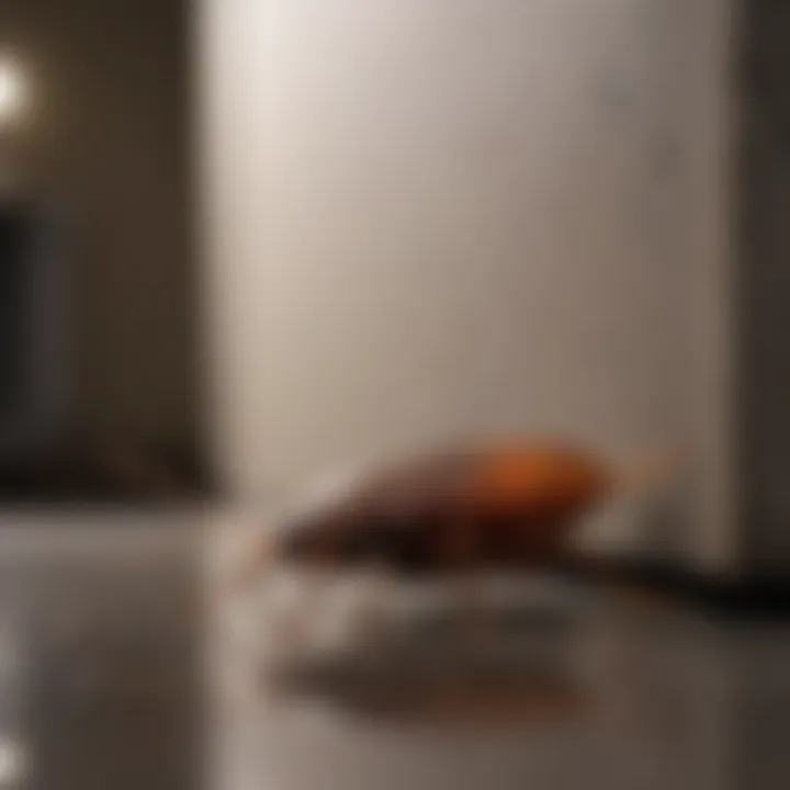 Cockroach hiding in a dark corner of a kitchen