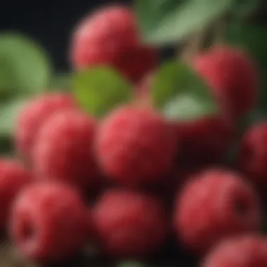 Close-up of healthy raspberry fruits on the vine