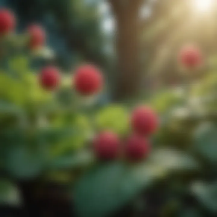 Lush raspberry plants thriving in a sunny garden