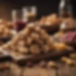 A variety of wholesome dog treats on a wooden table.