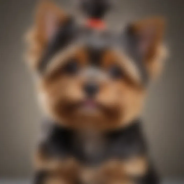 Yorkie puppy with a shiny coat being groomed